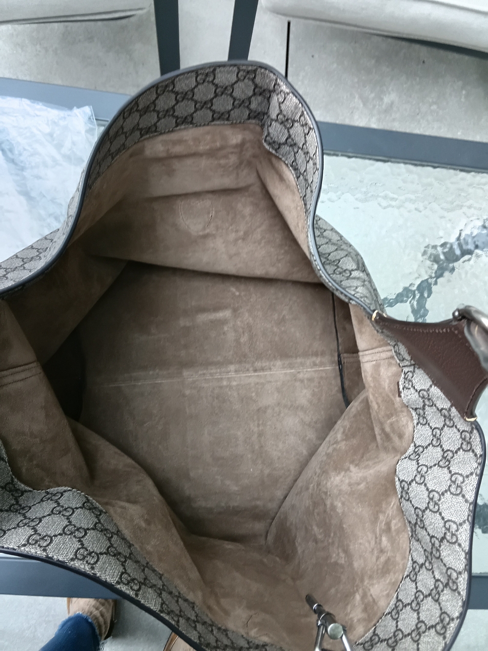 Gucci Beige/Gray Monogram Travel Tote with Green & Red Web Stripe - COA INCLUDED - Picture 15 of 16